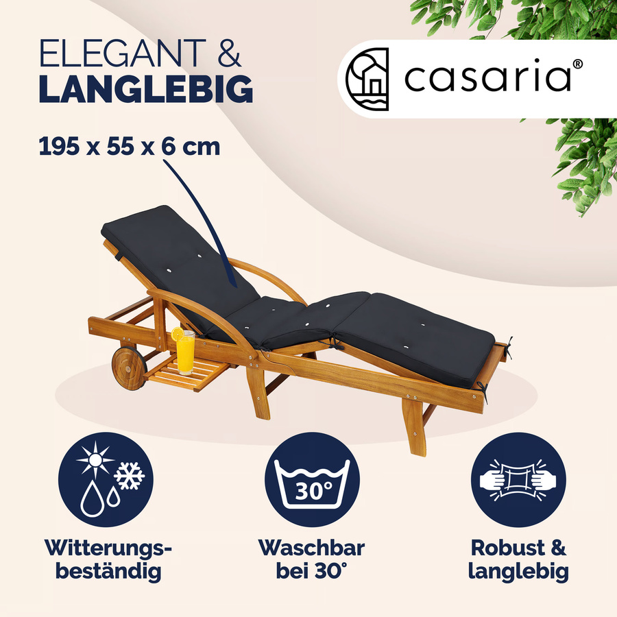 Wasserabweisende Sunlounger Auflage aus Polyester in Anthrazit B/T/H: 195 x 55 x 5 cm - Bild 2