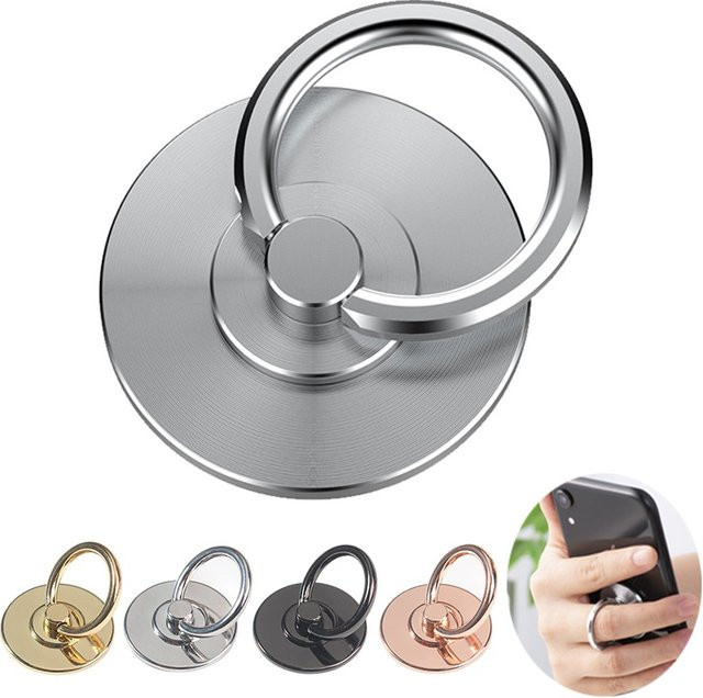 WSSHE Metallring Handyhalterung als Smartphone Stützständer in Schwarz und Silber für iPhone, Samsung und Xiaomi - Bild 1