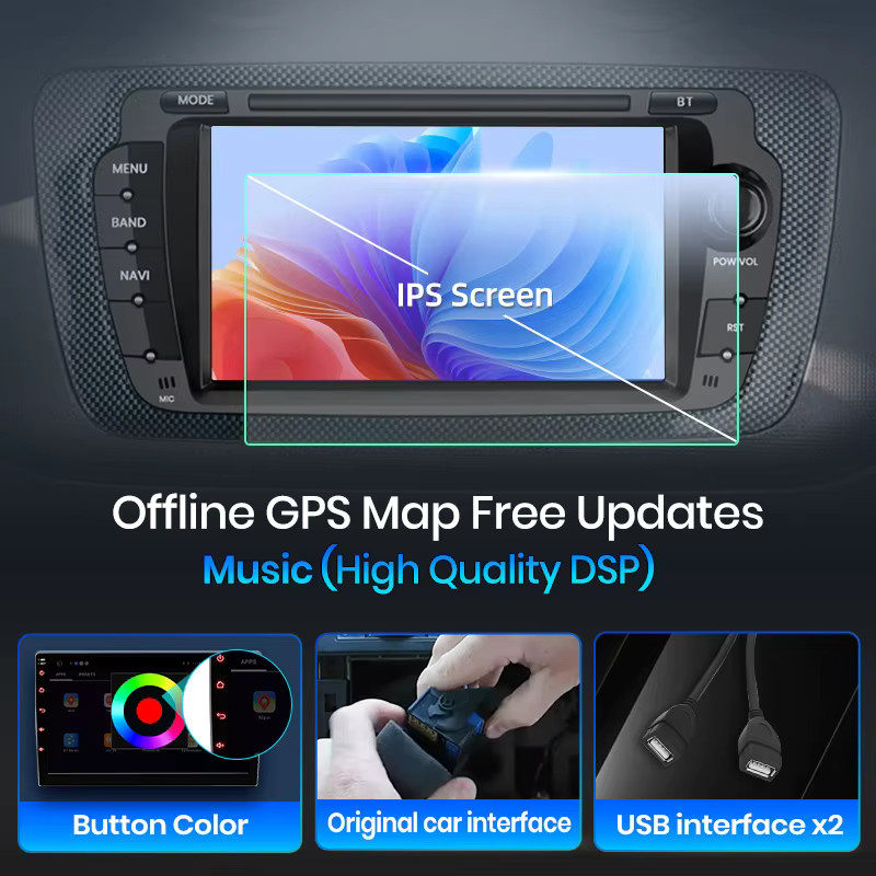 Junsun Android Autoradio mit Wireless CarPlay und Android Auto für Seat Ibiza 6J 2009-2012, 7 Zoll IPS-Touchscreen, GPS, WiFi, 4G, Bluetooth, Schwarz - Bild 4
