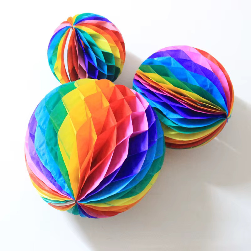 Merylover Dekorative Waben-Papierblumen in Regenbogenfarben für Hochzeit, Geburtstag und Party, Durchmesser: 15 cm - Bild 3