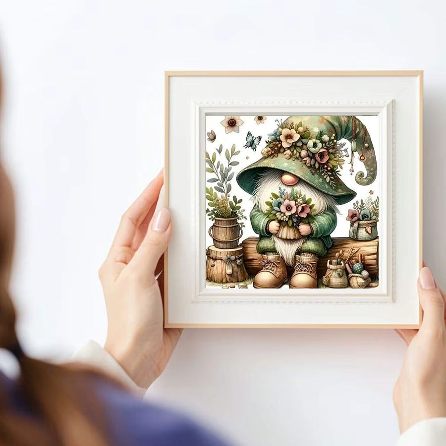 HUACAN 5D Diamant-Malerei-Set Zwerg mit Blumen Fantasy-Kunst als 3D-Mosaik-Bild, B/H: 20 x 20 cm - Bild 3