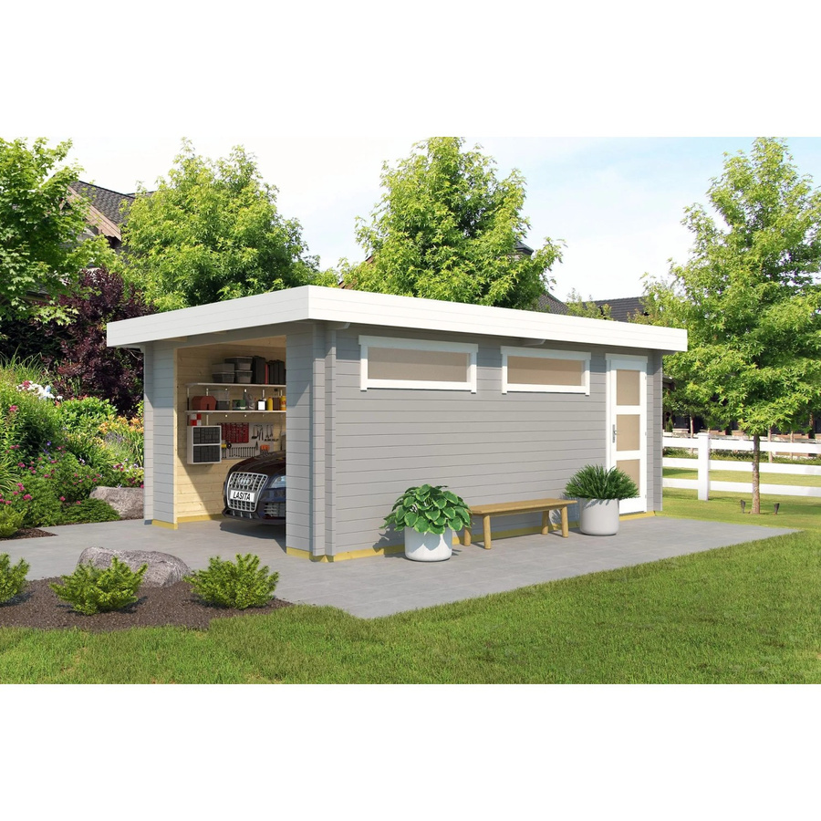 Blockgarage Lasita Maja Canberra aus Holz in Grau, B/T: 422,7 x 600 cm - Bild 3