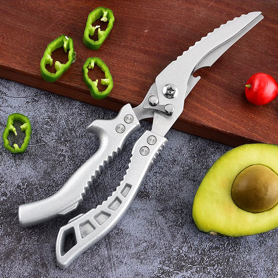 Professionelle SHENJIU Küchenschere aus Edelstahl in Silber für Fleisch, Geflügel und Camping - Bild 3