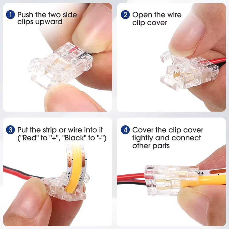 YJCAL COB Mini-LED-Lichtleisten-Drahtverbinder für FCOB RGB und CCT, lötfreie Streifenverbinder in 2, 3 oder 4-poliger Ausführung mit 5 mm, 8 mm oder 10 mm Breite - Bild 2