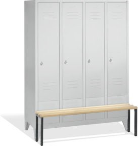 C+P Umkleidespind Classic mit Sitzbank, 4 Abteile, Farbe Lichtgrau, H x B x T: 185 x 159 x 50/81,5 cm - Bild 1
