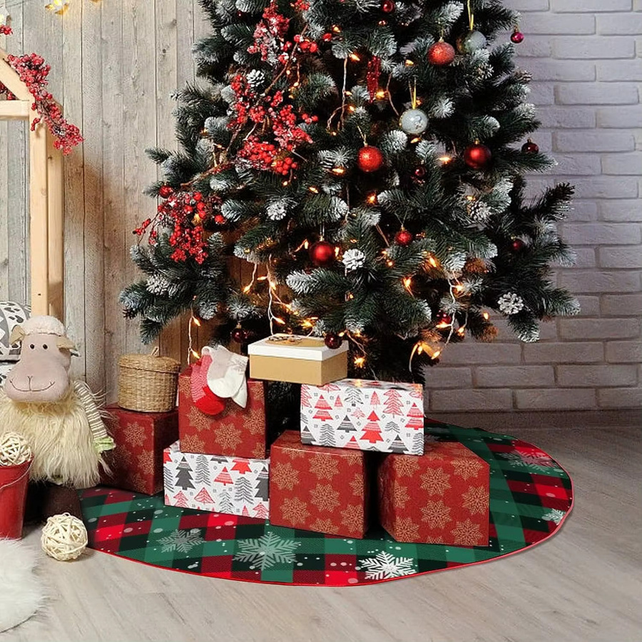 VIKAMA Weihnachtsbaumrock mit Schneeflocken-Design in Rot und Grün kariert - Bild 2