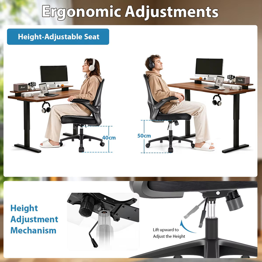 Durrafy Ergonomischer Bürostuhl in Schwarz mit verstellbaren Armlehnen und Netzstoff für Home Office und Gaming - Bild 7