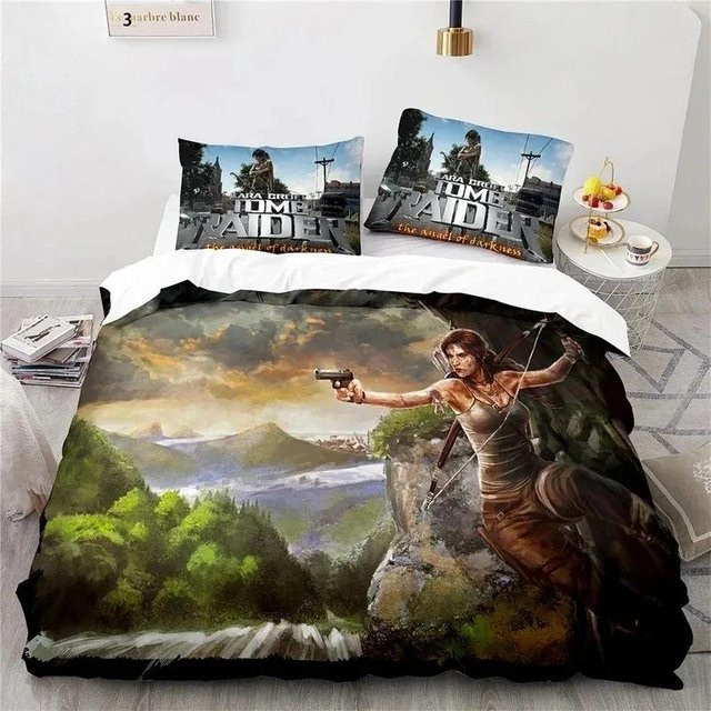 Tomb Raider Bettwäsche Set mit 3D-Druck aus Mikrofaser, B/H: 70 x 133 cm, Mehrfarbig - Bild 1
