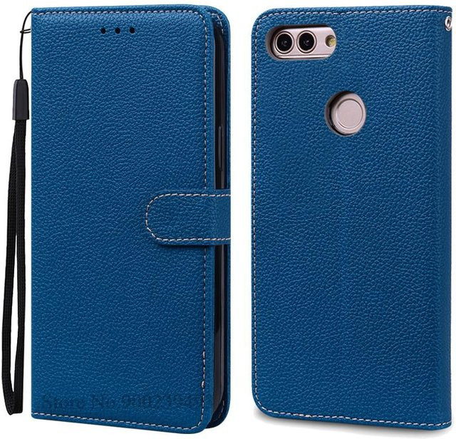 Leder-Brieftasche Flip-Hülle für Huawei P Smart 2018 FIG-LX1 in Navy Blau - Bild 1
