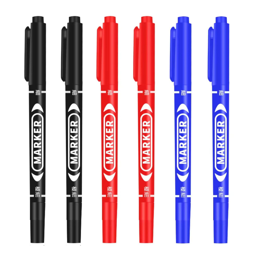 9er Set Twin Tip Permanent Art Marker mit Doppelspitze, wasserfeste Tinte für Zeichnungen auf Glas, Farben: Schwarz, Blau, Rot, Spitzen: 0,5 mm und 1 mm - Bild 4