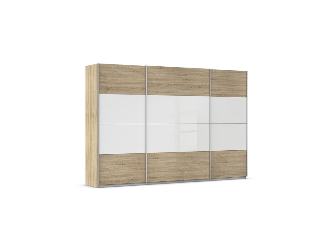 RAUCH Quadra Schwebetürenschrank mit Glaselementen, Korpus Eiche und Glas Weiß, B/H: 315 x 210 cm - Bild 3