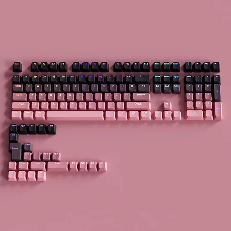 PBT Tastenkappen in Schwarz-Rosa Farbverlauf für mechanische Tastaturen mit Cherry MX Switch, OEM-Profil, ISO-Layout und RGB-Hintergrundbeleuchtung - Bild 2