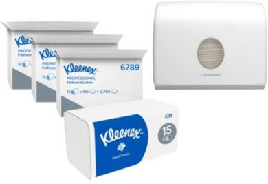 Kleenex Ultra Interfold Falthandtücher Sparset mit Kimberly-Clark Aquarius Papierhandtuchspender, Weiß - Bild 1