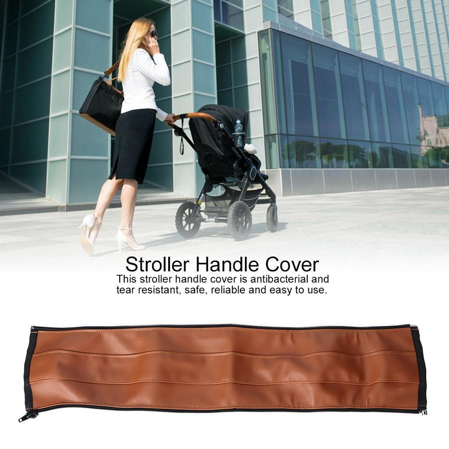 Waschbarer und abnehmbarer weicher Armlehnen-Griffbezug für Baby-Kinderwagen aus PU-Leder in Braun - Bild 4