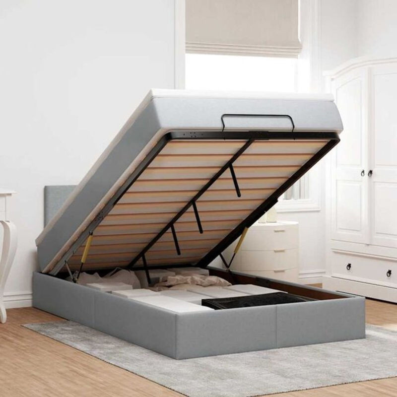 Vidaxl Ottoman Polsterbett mit Matratze und LED in Grau aus Stoff, B/T/H: 120 x 200 x 88 cm - Bild 1