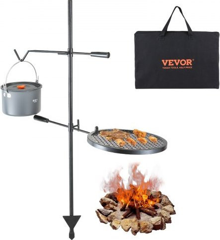 VEVOR Schwenkgrill aus Stahl mit Drehspieß und doppelschichtigem Grillrost, freistehend, Belastbarkeit 6 kg, bis 300 °C, B/B: 36 x 36 cm - Bild 1