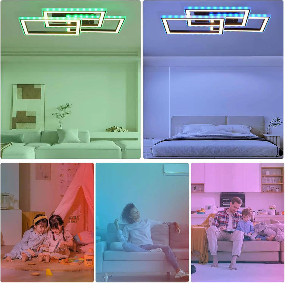 Cliheet RGB-LED-Deckenleuchte in Schwarz, 45W, rechteckig, dreifach drehbar und dimmbar mit Fernbedienung, 3000K-6500K - Bild 5