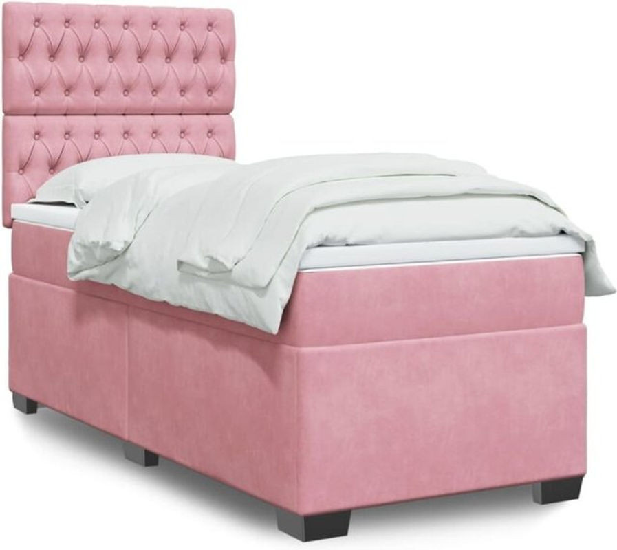Vidaxl Boxspringbett mit Matratze in Rosa und Weiß aus Samt, B/T/H: 90 x 190 x 140,5 cm - Bild 1
