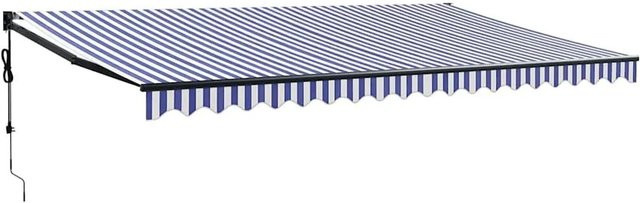 vidaXL Elektrische Markise mit Fernbedienung und Kurbel, Blau-weiß, B: 5 m, A: 3 m - Bild 1