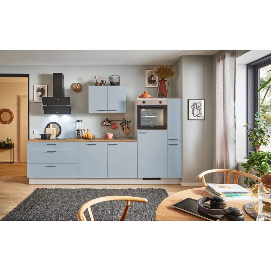 pino Küchenzeile Pastellblau mit Anschlag rechts, 1 Seitenschrank und 1 Geräteplatz, Breite: 280 cm, Höhe: 174 cm, Tiefe: 60 cm - Bild 2