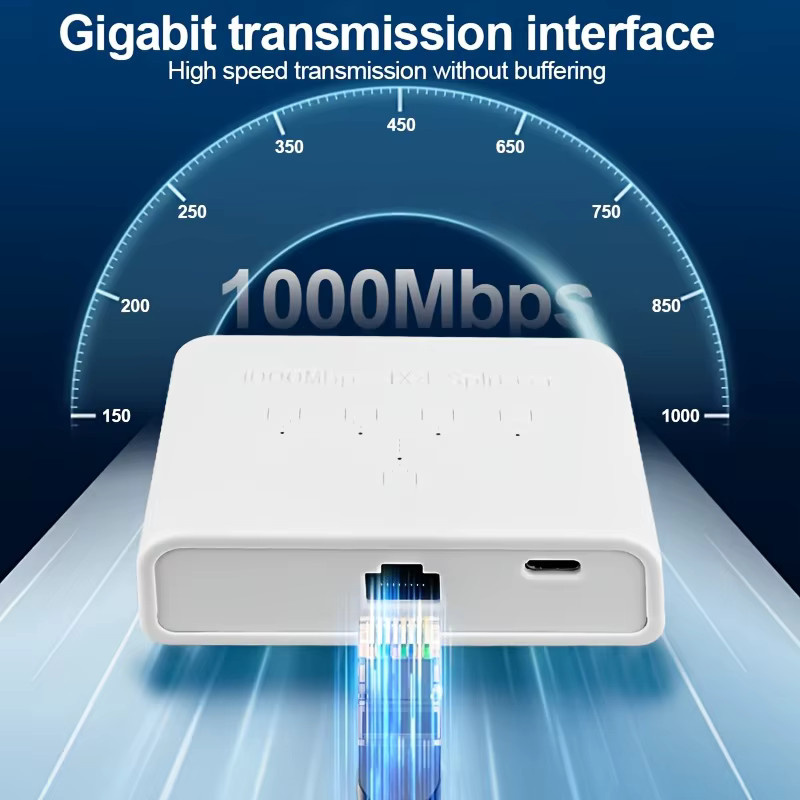 Magecam RJ45 Gigabit Ethernet Switch Hub 1 In 4 Out Konverter 1000 Mbit/s LAN Adapter in Schwarz oder Weiß - Bild 3