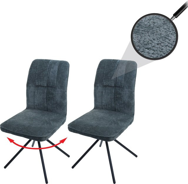2er-Set MCW Esszimmerstuhl N99 drehbar mit Auto-Return in Blau-Grün aus Chenille-Stoff - Bild 1