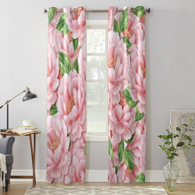 Binchi Outdoor Equipment Fenstervorhang mit rosa Blumenmuster, grau, B: 135 cm, H: 60 cm - Bild 1