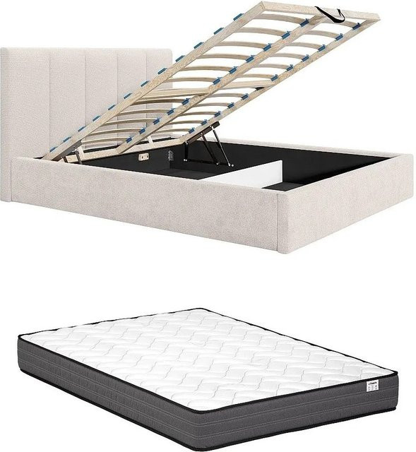 Vente-unique Kilaclo Polsterbett mit Bettkasten in Beige, B/T/H: 140 x 190 cm - Bild 1