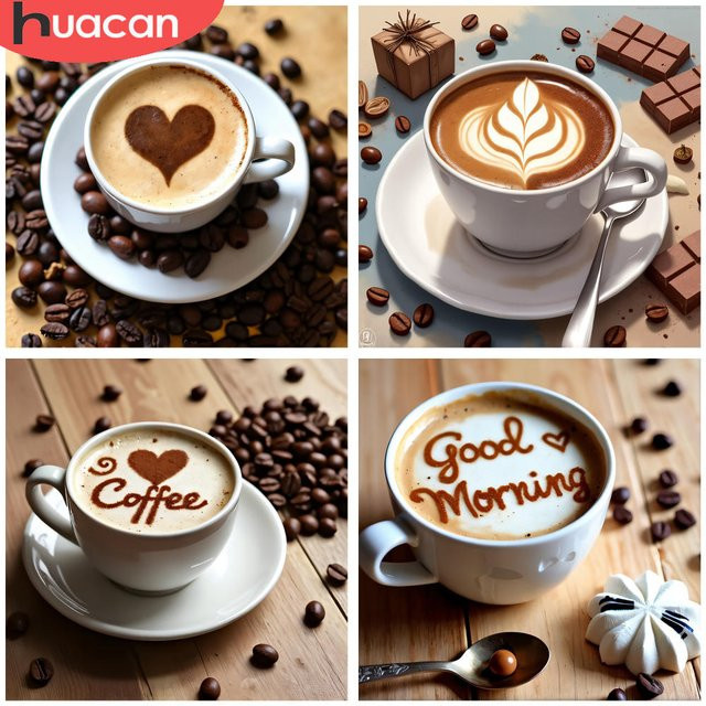 HUACAN Diamond Painting Set 5D Stickerei mit Kaffee Herz Design auf Leinwand für deine Dekoration - Bild 1