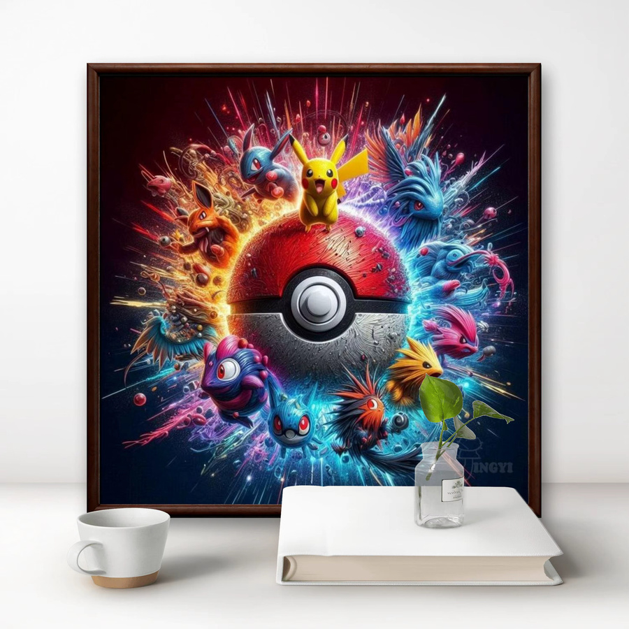Potdemiel Pokemon Pikachu 5D DIY Diamantmalerei Mosaik Set, Runde Stickerei in Multicolour, Durchmesser: 30 cm - Bild 2