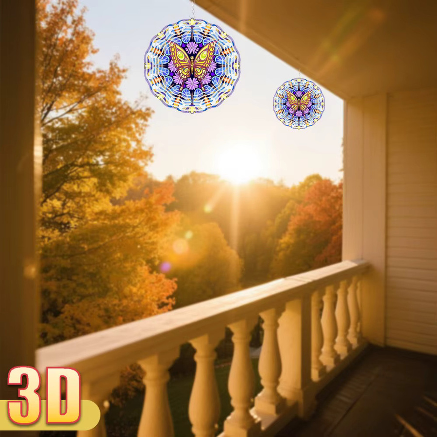 CIFBUY Drehender Windspinner Mandala-Schmetterlingsblumen aus Metall in Hellgrau, Durchmesser: 25,5 cm - Bild 4
