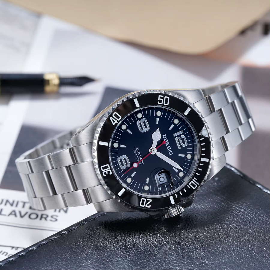 Deesio Armbanduhr Herren, Automatik, Edelstahl, Keramiklünette, Silber - Bild 2