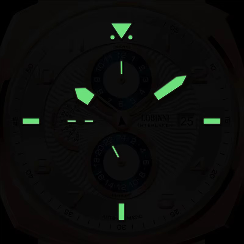 LOBINNI Armbanduhr Automatik, Edelstahl, Roségold, Leder, Herren - Bild 5