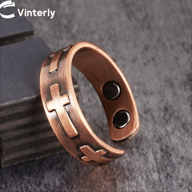 Vinterly Magnetring Kupfer, Kreuz, Vintage, Unisex - Bild 1