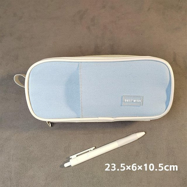 Binchi Cultural Supplies Bleistifttasche aus Canvas in Blau mit Knopf und Kordel für Schüler und Kinder - Bild 1
