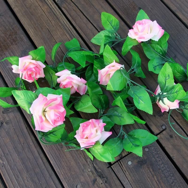 SEEQS Künstliche Rosenrebe mit Efeu in Rosa, 2,4 m Seidenblumen für Hochzeiten und Dekoration - Bild 3