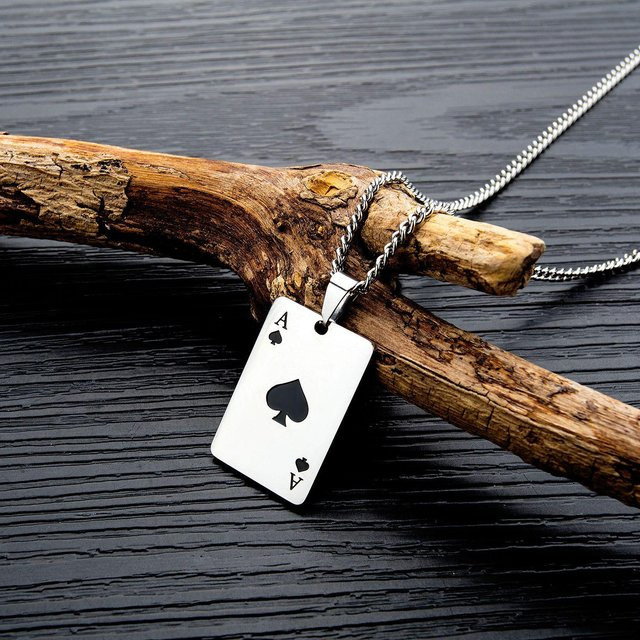 Halskette Edelstahl, Poker-Anhänger, Schwarz, Unisex - Bild 1