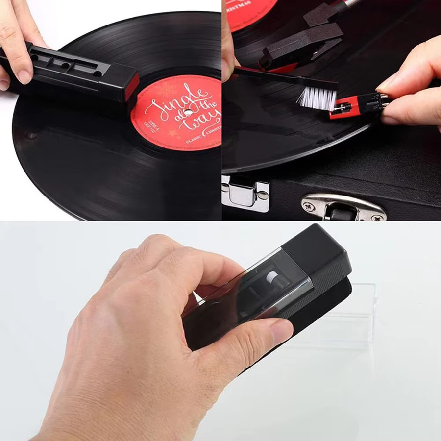 3-teiliges Schallplatten-Reinigungsset in Schwarz für Plattenspieler und Vinyl mit Reinigungsbürsten und Reiniger - Bild 3