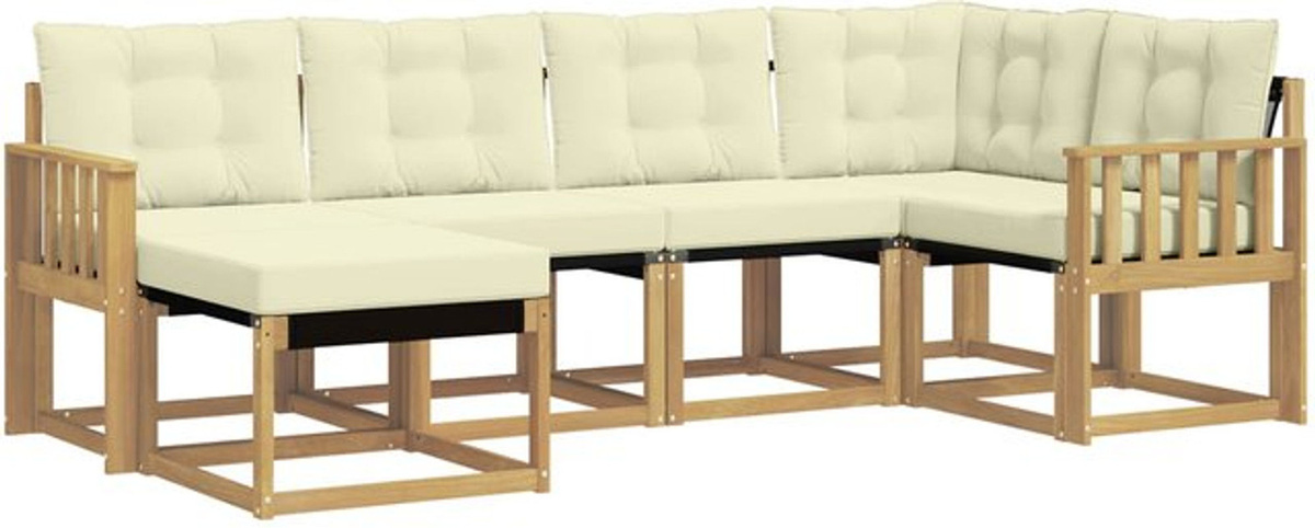 Modernes 6-teiliges Outdoor-Sofagarnitur Loungemöbel Set von vidaXL aus Akazie und Stoff in Weiß und Beige - Bild 1