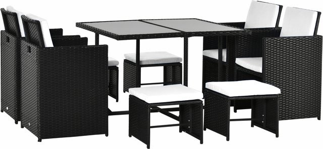 Outsunny 9-teilige Polyrattan Sitzgruppe in Schwarz mit Tisch und Stühlen für den Garten, B/T/H: 109 x 109 x 72 cm - Bild 4