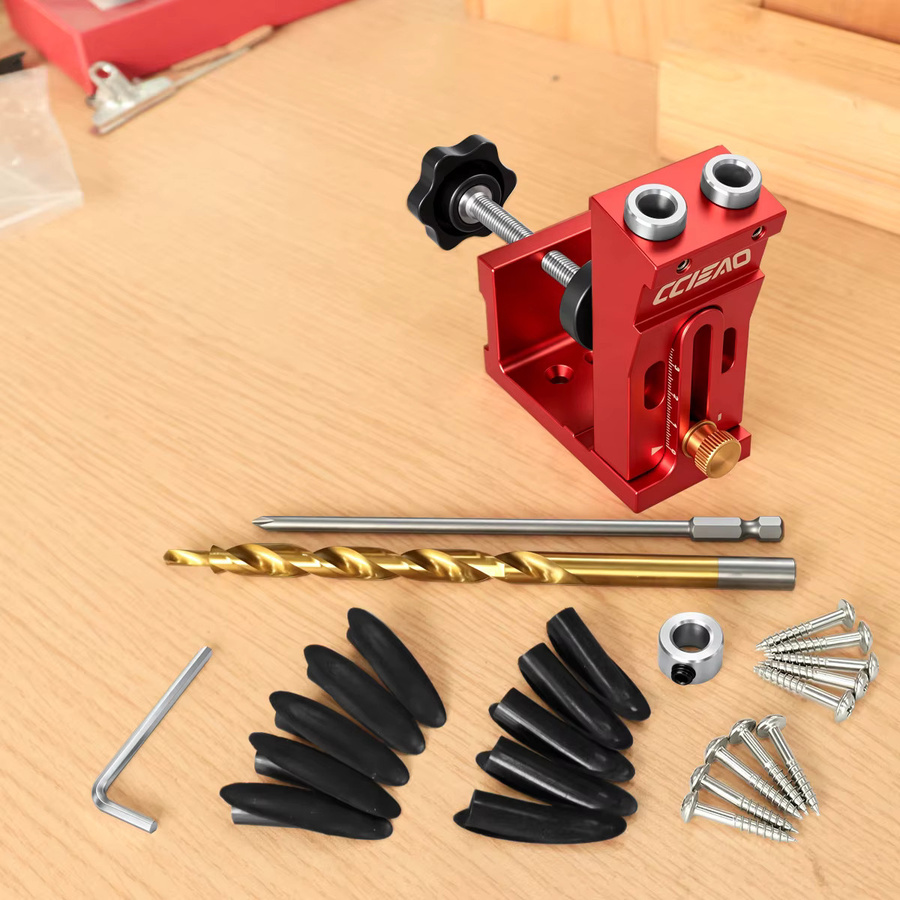 GDART Taschenloch-Bohrschablonen-Set aus Aluminiumlegierung in Rot mit Bohrer zur Schrägloch-Lokalisierung für die Holzbearbeitung und Möbelherstellung - Bild 3