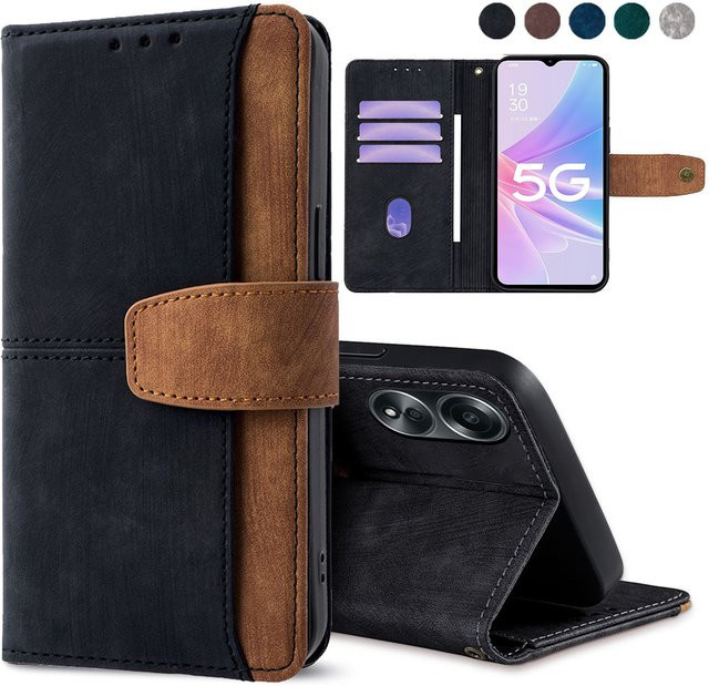 Handyhülle aus PU-Leder mit Metall-Schnallen-Abdeckung für OPPO A38 A36 A18 A16 A58 A58X A54S A55 A52 A92 A57 A15 in Grau - Bild 1