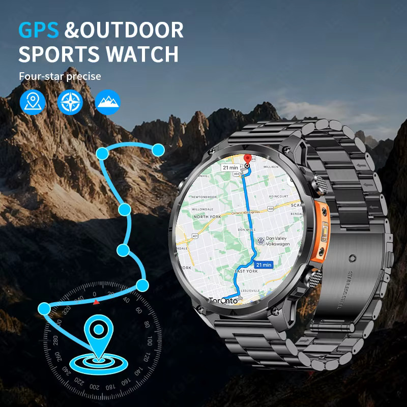 LIGE T-Rex Smartwatch für Herren mit 1,7 Zoll AMOLED Display, GPS, Kompass und Anruffunktion, Schwarz, 3 ATM Wasserdicht - Bild 3