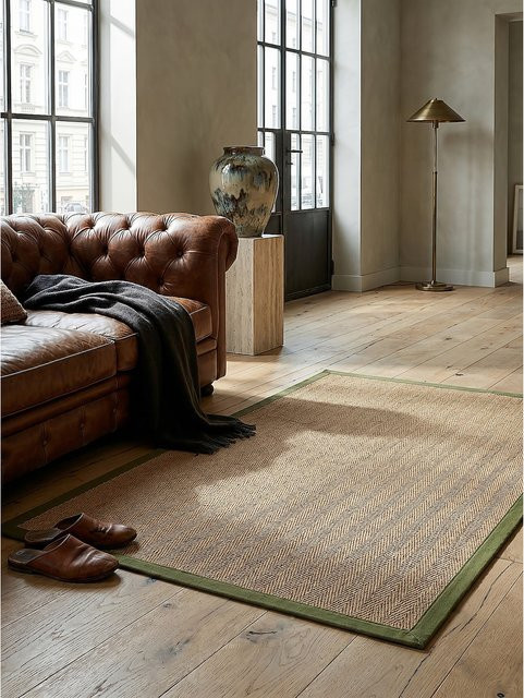 Kadima Jute-Teppich geometrisch in Braun-Grün mit Fischgrät-Muster, B: 160 cm, T: 230 cm - Bild 1