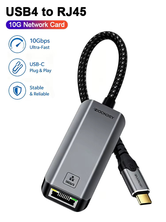 DOONJIEY USB-C auf 10GbE Ethernet Adapter, Typ-C USB4 auf RJ45 Netzwerkkarte in Grau, kompatibel mit Thunderbolt 3/4 für Laptop, MacBook und PC - Bild 5