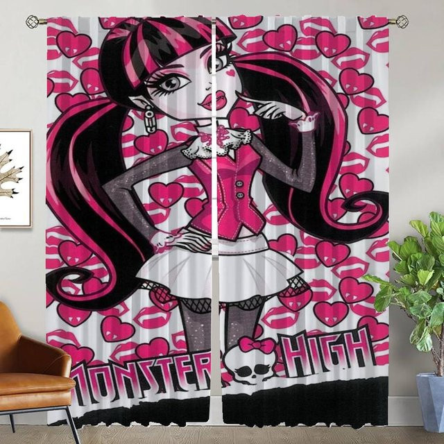 2er-Set Verdunkelungsvorhänge Camera Draculaura in Pink, halbtransparente Tüll-Vorhänge für Wohnzimmer und Schlafzimmer, Breite: 50 cm, Höhe: 70 cm - Bild 1