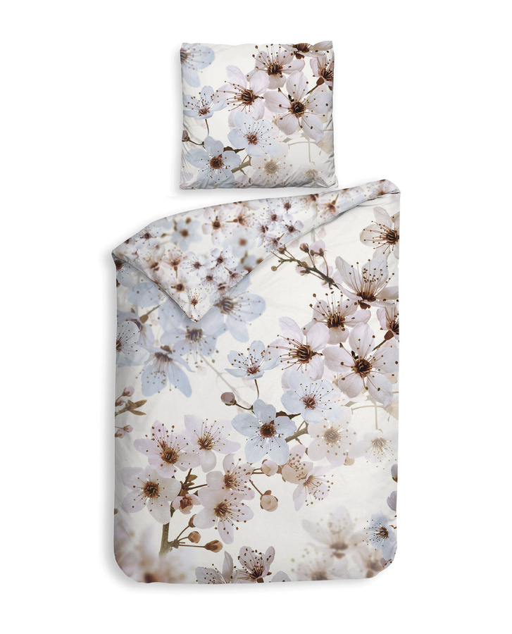 Heckett & Lane Bettwäsche aus Baumwolle und Bambus mit Kirschblüten-Design in Weiß, Wende-Design, B/H: 155 x 220 cm und Kissenbezug 80 x 80 cm - Bild 1