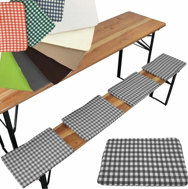 NYVI Bierbank Sitzkissen Gala 4er Set, Grau Kariert, B/T: 36 x 25 cm - Bild 1