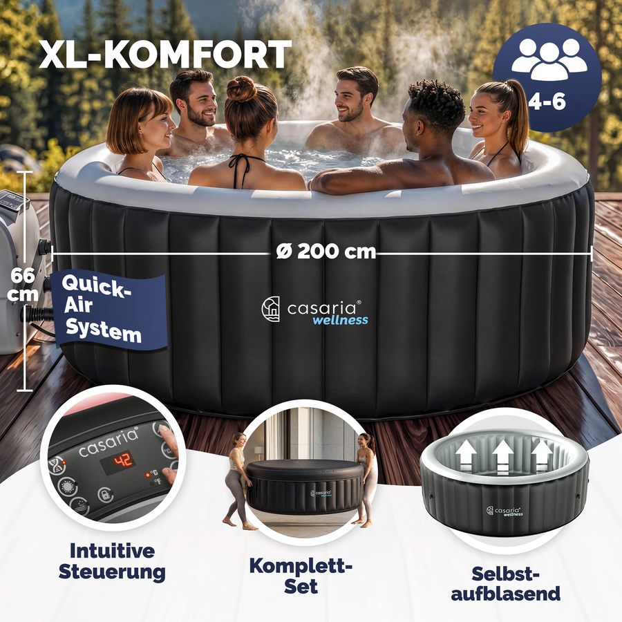 CASARIA Aufblasbarer Whirlpool Schwarz Rund für 6 Personen mit Filter und Abdeckung - Bild 2