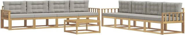 vidaXL Outdoor-Sofagarnitur aus Akazienholz in L-Form, 9-teiliges Set in Weiß und Grau mit Polsterkissen, B/T/H: 79 x 79 x 37 cm - Bild 1